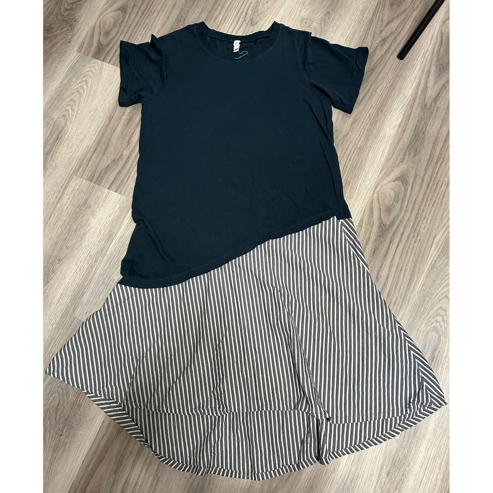 Daily Practice Womens Mixed Media Striped Midi Dress Cotton M Navy White Stripe